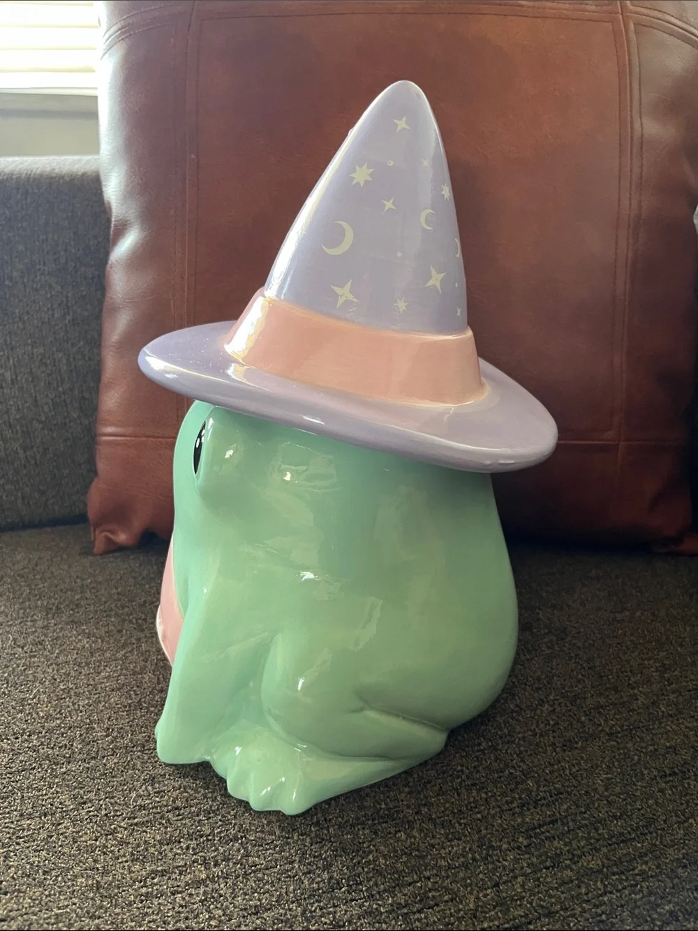 Halloween Whimsical Mint Witch Frog Cookie Jar